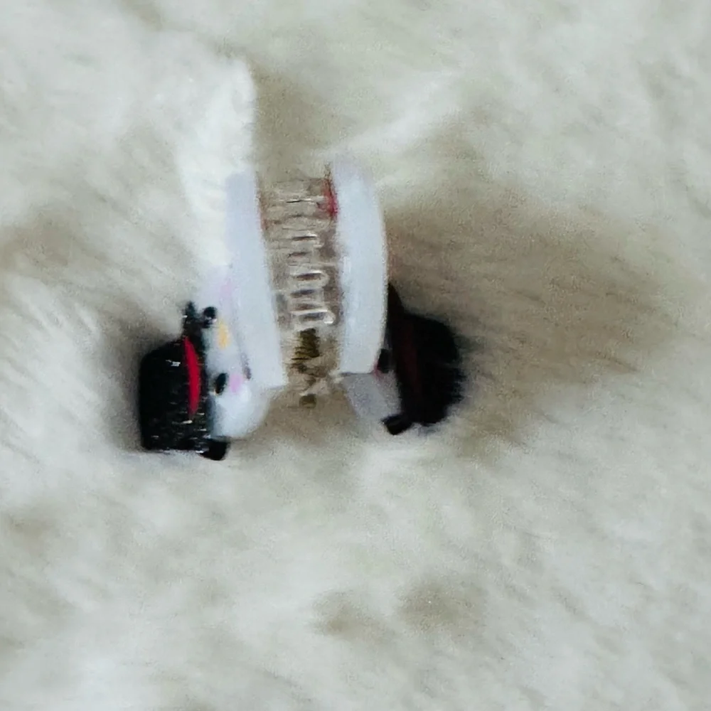 Snowman Mini Hair Claw Clip for Kids - Black, White, Red
